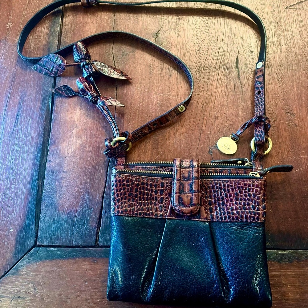 Brahmin Black and Brown Crossbody Bag with Western-Inspired Design!
